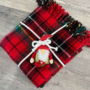 Red Plaid Blanket with Fringe 100” X 50”